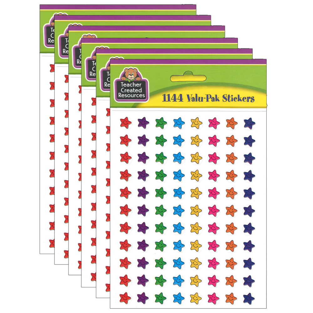 Teacher Created Resources Mini Stickers, 3/8in, Smiley Stars, 1, 144 Stickers Per Pack, Set Of 6 Packs MPN:TCR5141-6