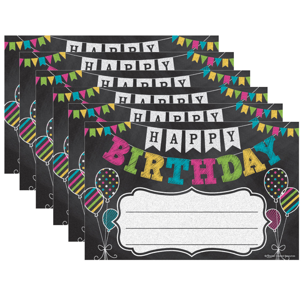 Teacher Created Resources Awards, 8-1/2in x 5-1/2in, Chalkboard Brights Happy Birthday, 25 Per Pack, Set Of 6 Packs MPN:TCR5466-6
