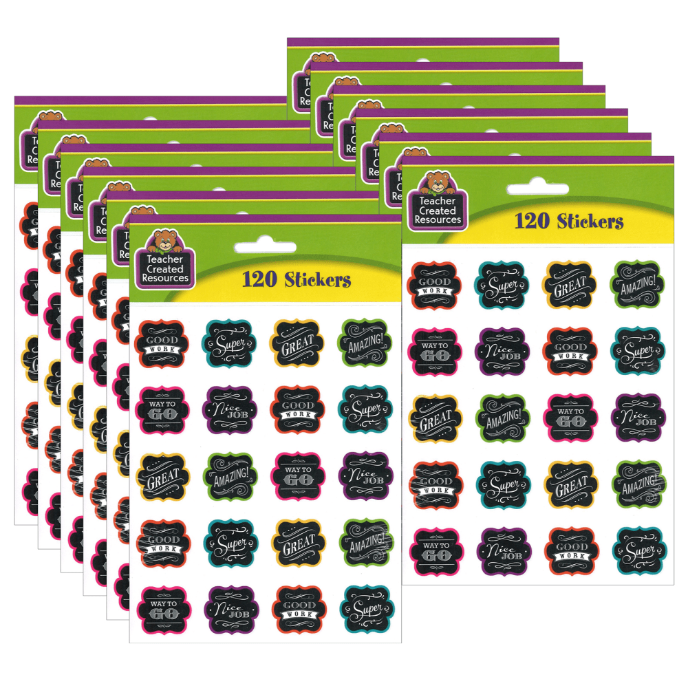 Teacher Created Resources Stickers, Chalkboard Brights, 120 Stickers Per Pack, Set Of 12 Packs MPN:TCR5618-12