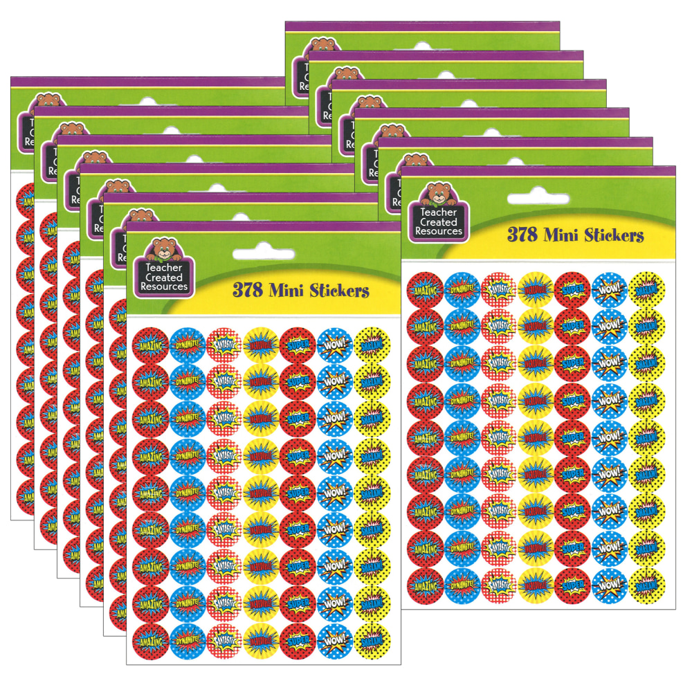 Teacher Created Resources Mini Stickers, Superhero, 378 Stickers Per Pack, Set Of 12 Packs MPN:TCR5642-12