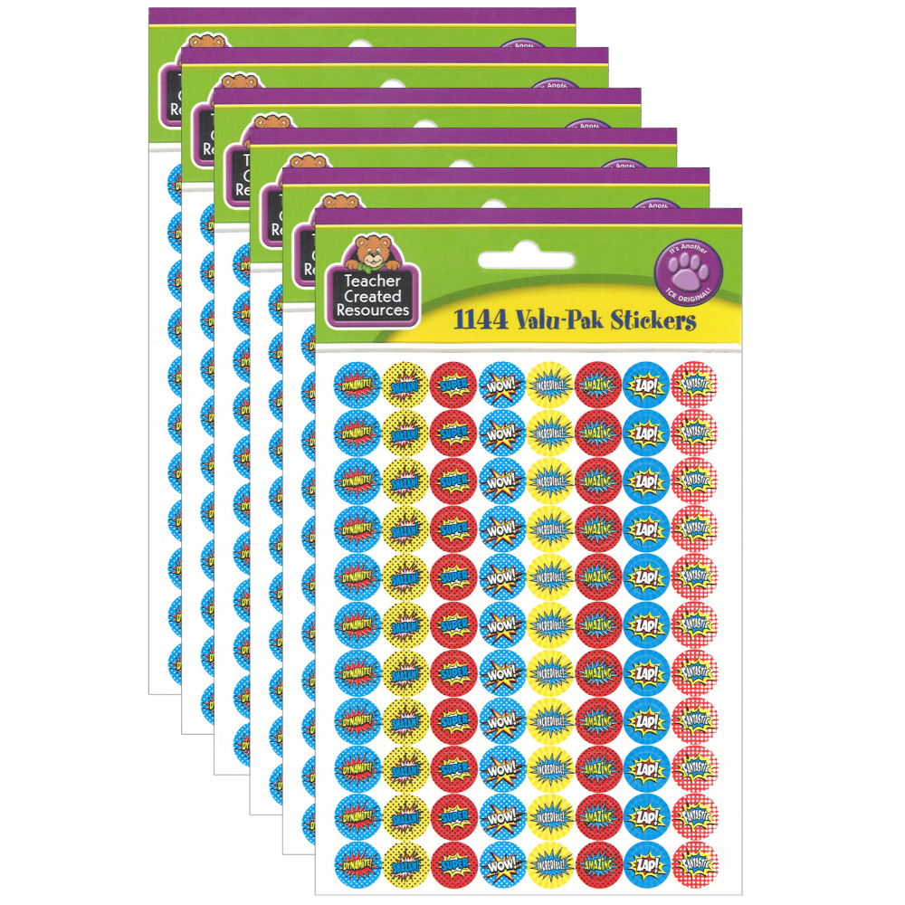 Teacher Created Resources Mini Stickers, Superhero, 1, 144 Stickers Per Pack, Set Of 6 Packs MPN:TCR5643-6