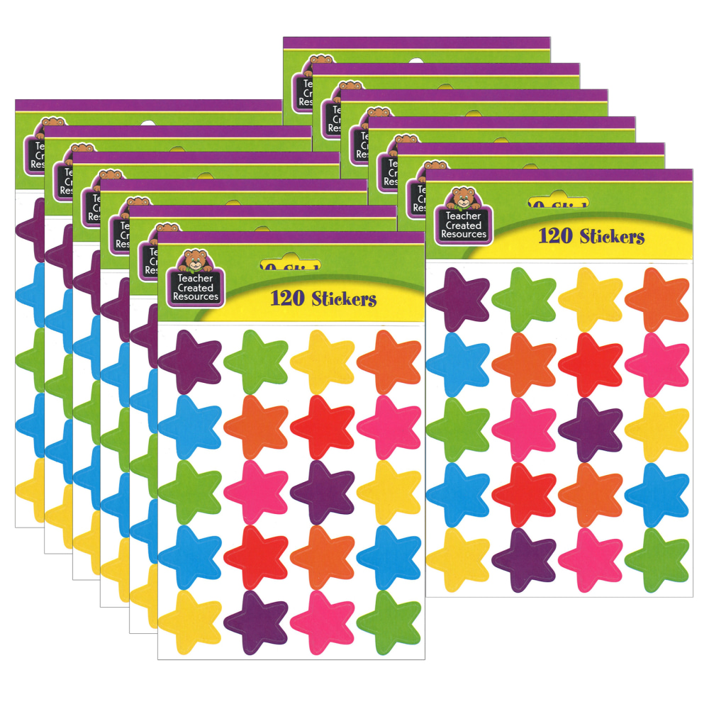 Teacher Created Resources Stickers, Bright Stars, 120 Stickers Per Pack, Set Of 12 Packs MPN:TCR5796-12