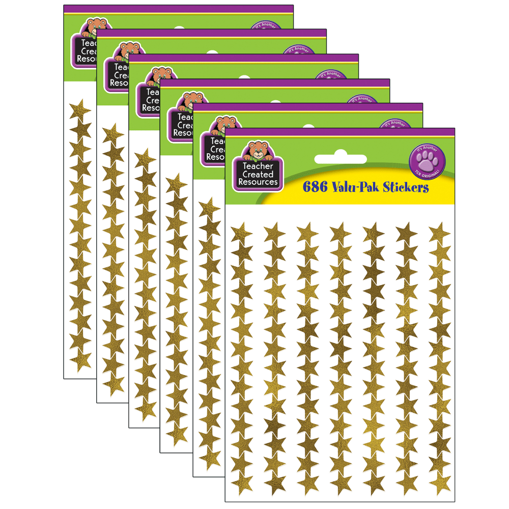Teacher Created Resources Gold Foil Star Stickers, 686 Stickers Per Pack, Set Of 6 Packs MPN:TCR5799-6