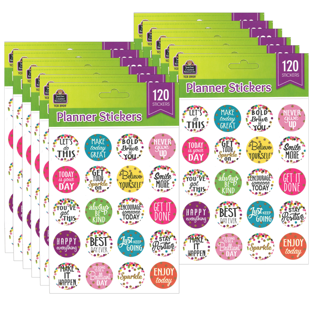 Teacher Created Resources Stickers, Confetti Words to Inspire, 120 Stickers Per Pack, Set Of 12 Packs MPN:TCR5909-12
