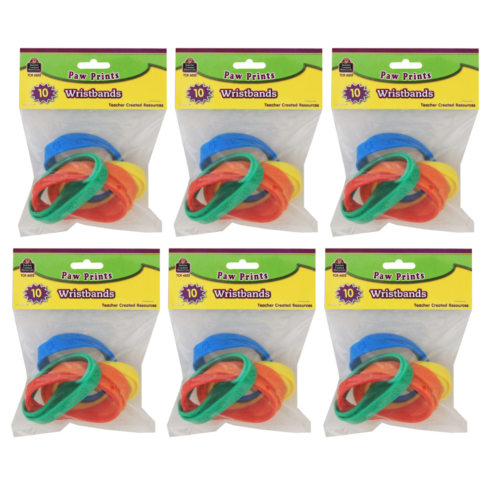 Teacher Created Resources Paw Prints Wristbands, 10 Per Pack, Set Of 6 Packs MPN:TCR6552-6