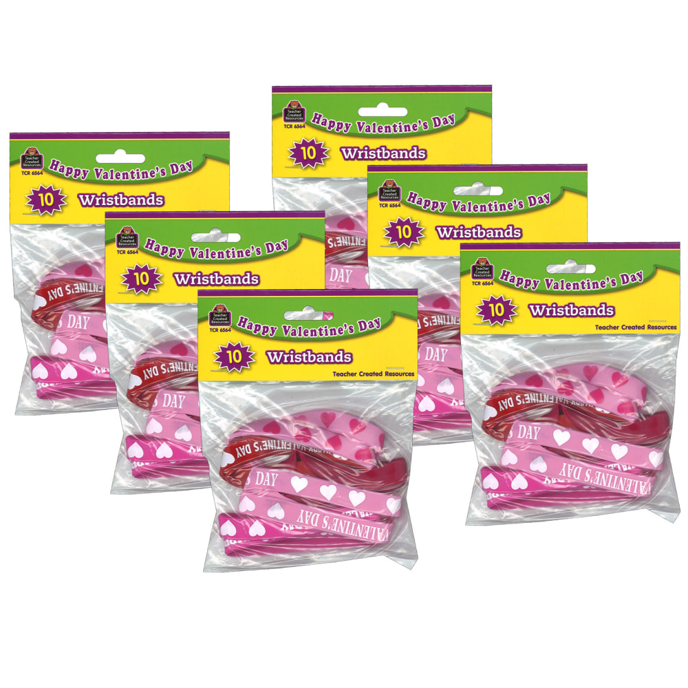 Teacher Created Resources Happy Valentines Day Wristbands, 10 Per Pack, Set Of 6 Packs MPN:TCR6564-6