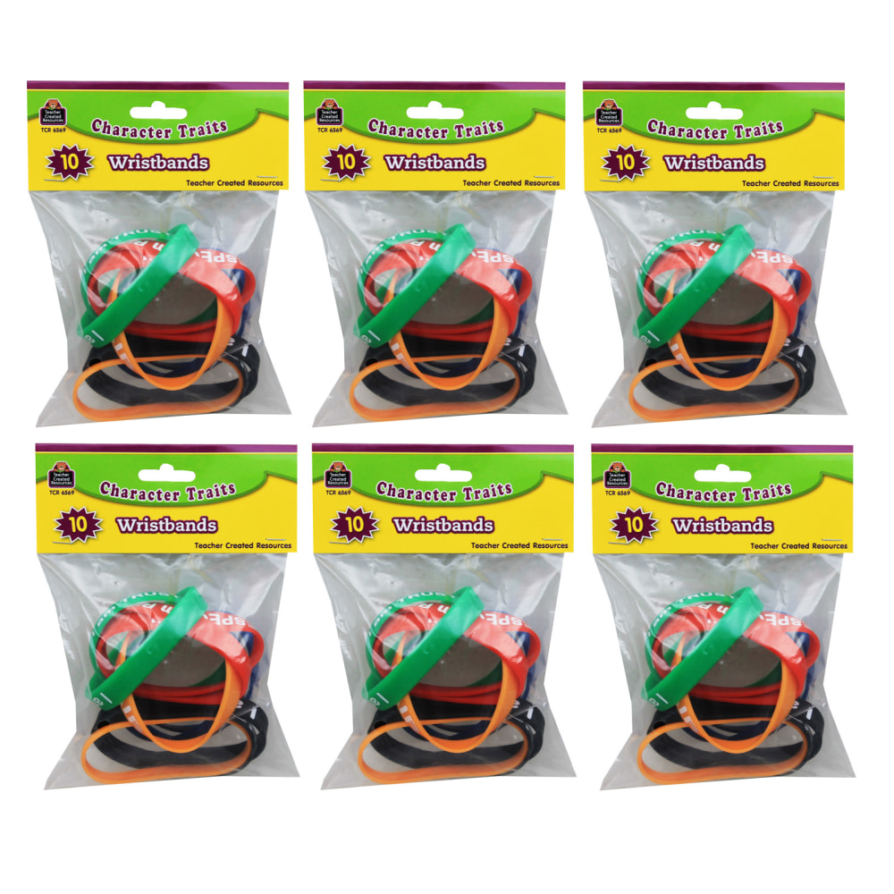 Teacher Created Resources Character Traits Wristband Pack, 10 Per Pack, Set Of 6 Packs MPN:TCR6569-6