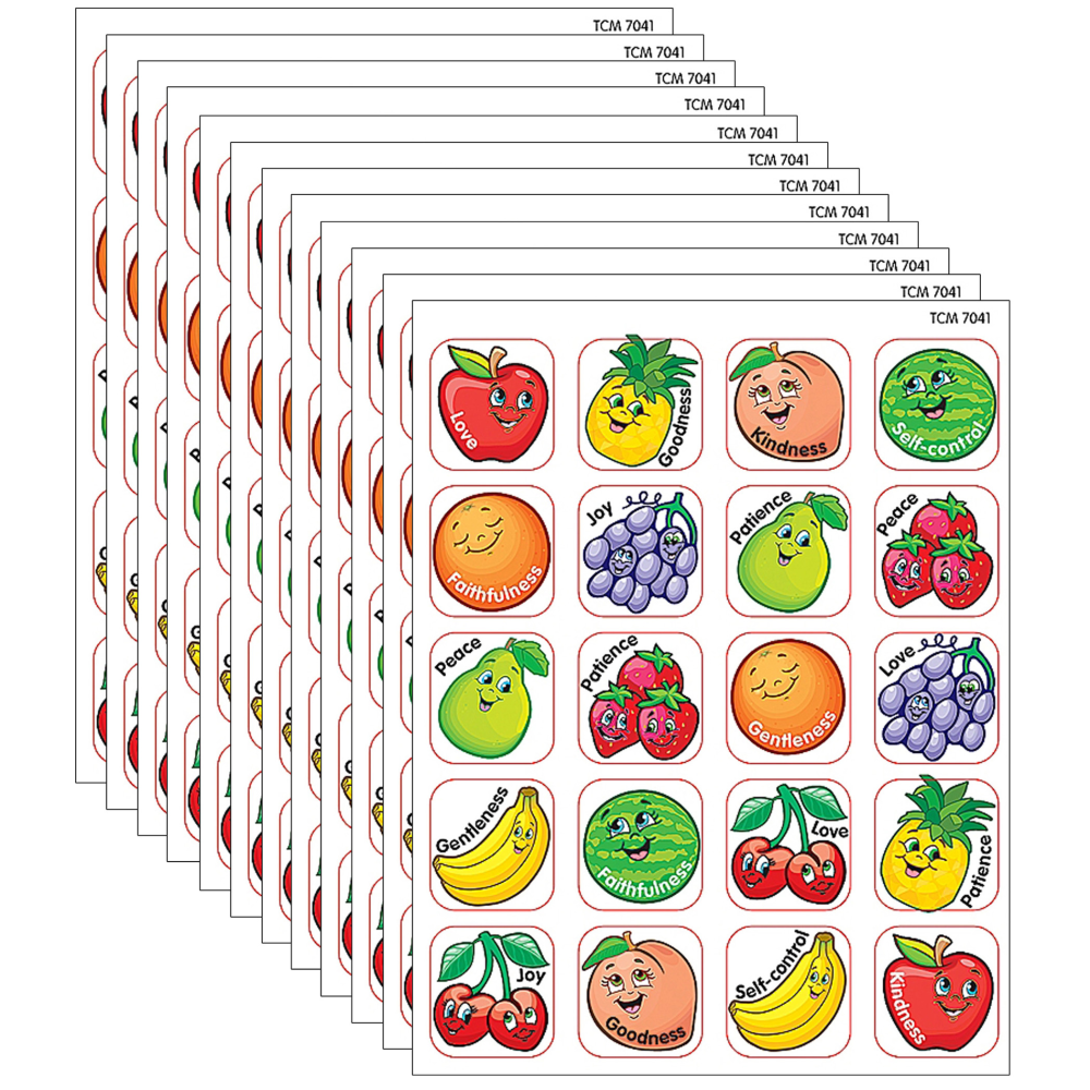 Teacher Created Resources Stickers, Fruit Of the Spirit, 120 Per Pack, Set Of 12 Packs MPN:TCR7041-12