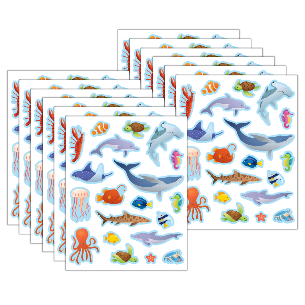 Teacher Created Resources Stickers, 2-1/2in x 1/2in, Ocean Animals, 120 Stickers Per Pack, Bundle Of 12 Packs MPN:TCR7095-12