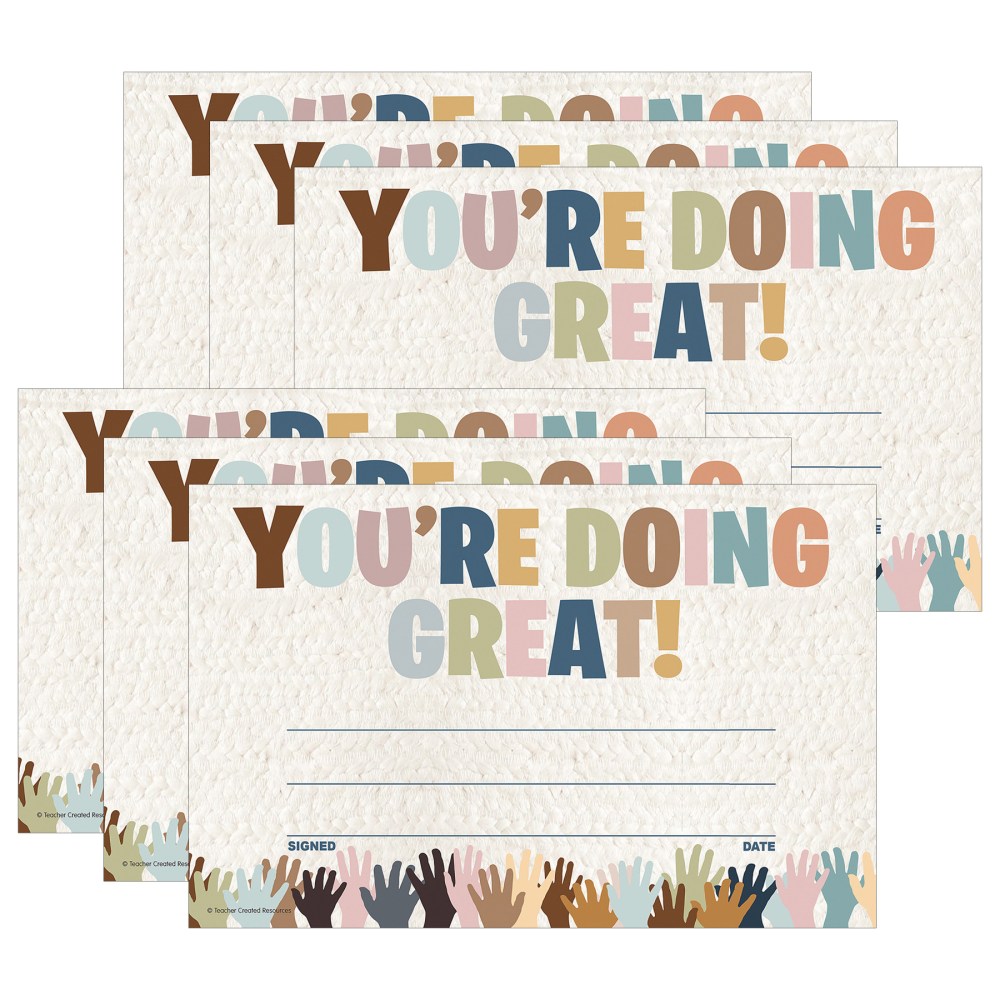 Teacher Created Resources Awards, 8-1/2in x 5-1/2in, Everyone is Welcome You are Doing Great!, 30 Per Pack, Set Of 6 Packs MPN:TCR7136-6