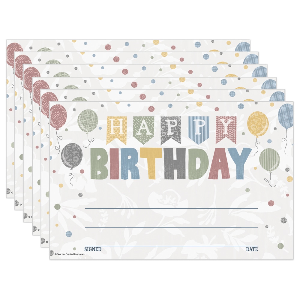 Teacher Created Resources Awards, 5-1/2in x 8-1/2in, Classroom Cottage Happy Birthday, 30 Awards Per Pack, Bundle Of 6 Packs MPN:TCR7199-6