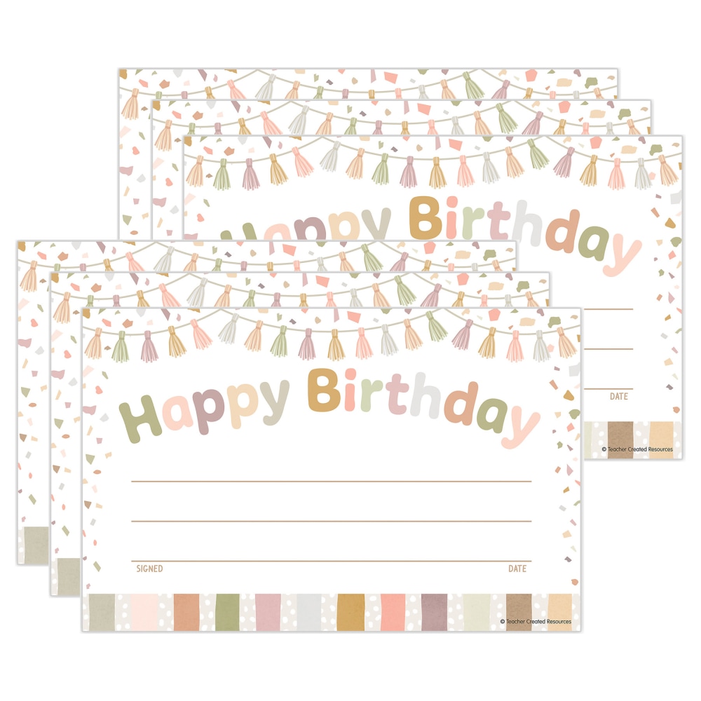 Teacher Created Resources Awards, 5-1/2in x 8-1/2in, Terrazzo Tones Happy Birthday, 30 Awards Per Pack, Bundle Of 6 Packs MPN:TCR7225-6