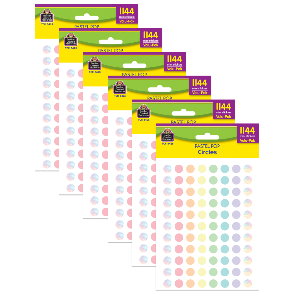 Teacher Created Resources Mini Stickers, Pastel Pop Circles, 1, 144 Stickers Per Pack, Set Of 6 Packs MPN:TCR8425-6
