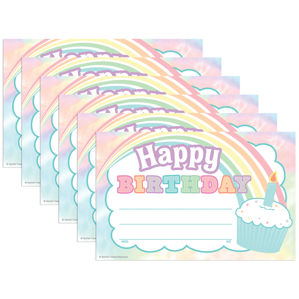 Teacher Created Resources Awards, 8-1/2in x 5-1/2in, Pastel Pop Happy Birthday, 25 Per Pack, Set Of 6 Packs MPN:TCR8447-6
