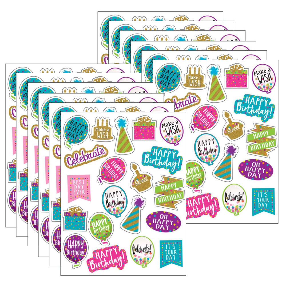 Teacher Created Resources Stickers, Confetti Happy Birthday, 120 Stickers Per Pack, Set Of 12 Packs MPN:TCR8585-12