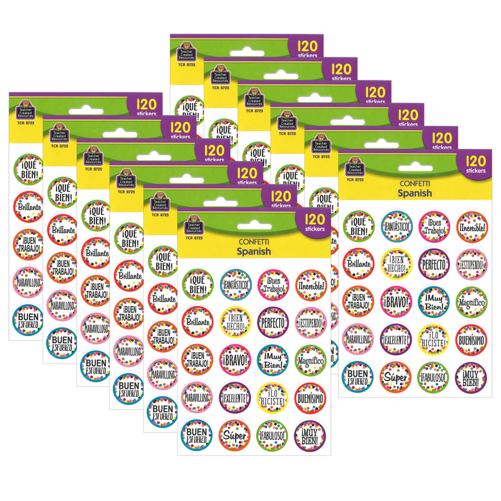 Teacher Created Resources Stickers, Confetti Spanish, 120 Per Pack, Set Of 12 Packs MPN:TCR8725-12