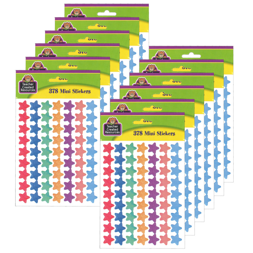 Teacher Created Resources Mini Stickers, Watercolor Stars, 378 Stickers Per Pack, Set Of 12 Packs MPN:TCR8897-12