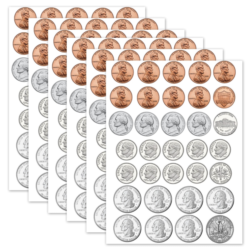 Ashley Math Die-Cut Money Magnets, U.S. Coins, Pack Of 33 Magnets, Set Of 6 Packs MPN:ASH10067-6