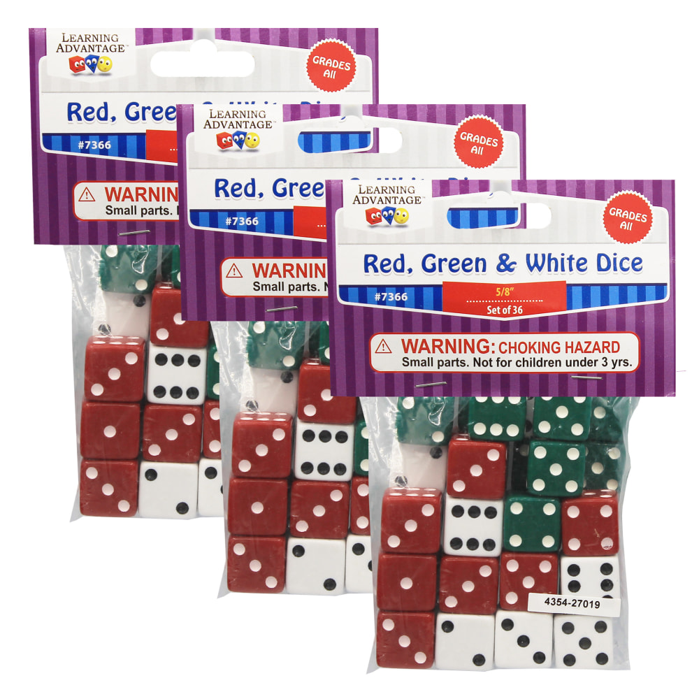 Learning Advantage Dot Dice, Assorted Colors, Pack Of 36 Dice, Set Of 3 Packs MPN:CTU7366-3