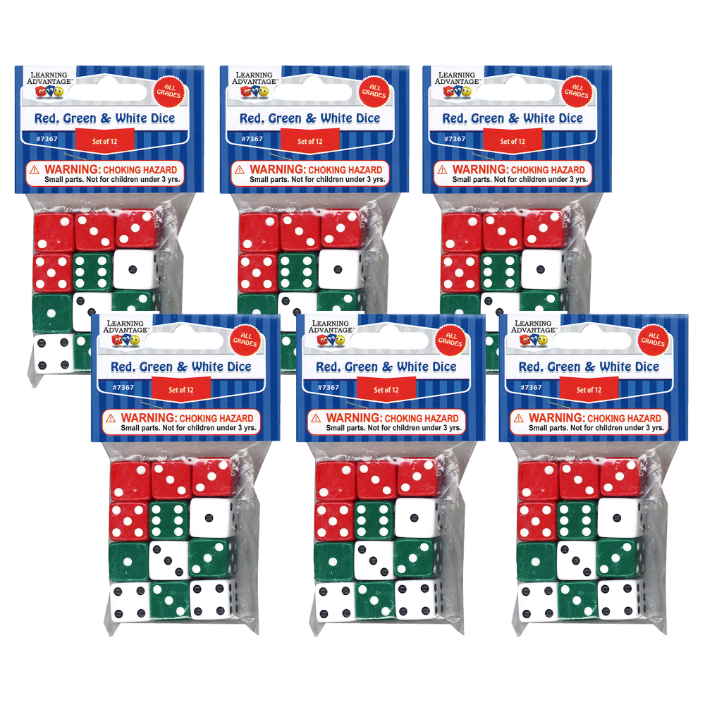 Learning Advantage Dot Dice, Assorted Colors, 12 Dice Per Pack, Set Of 6 Packs MPN:CTU7367-6