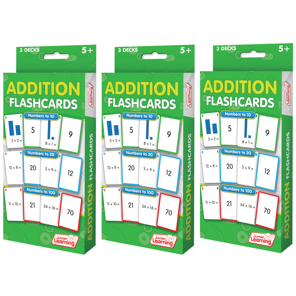 Junior Learning Flashcards, 7in x 3-1/3in, Addition, Pack Of 3 Flashcards, Set Of 3 Packs MPN:JRL204-3