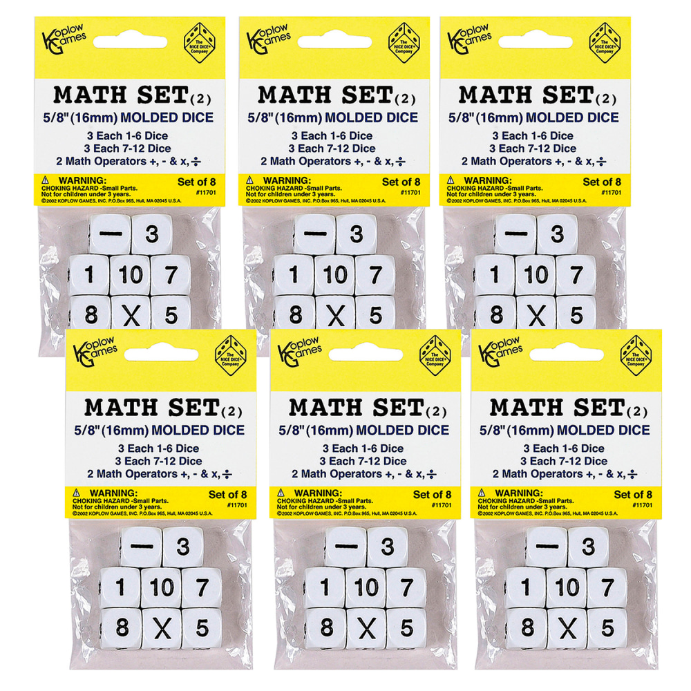 Koplow Games Whole Number Dice Set, 8 Per Pack, Set Of 6 Packs MPN:KOP11701-6
