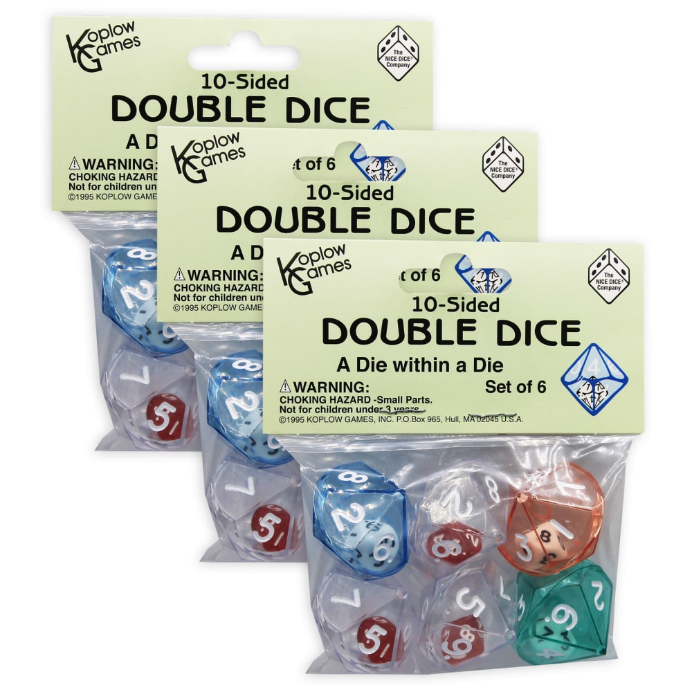 Koplow Games 10-Sided Double Dice Set, 6 Per Pack, Set Of 3 Packs MPN:KOP12618-3