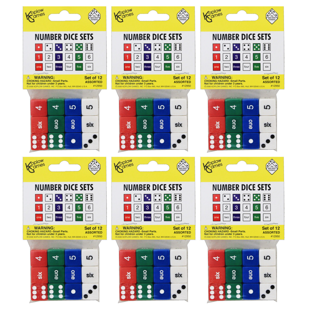 Koplow Games Number Dice Set, 12 Per Pack, Set Of 6 Packs MPN:KOP12950-6