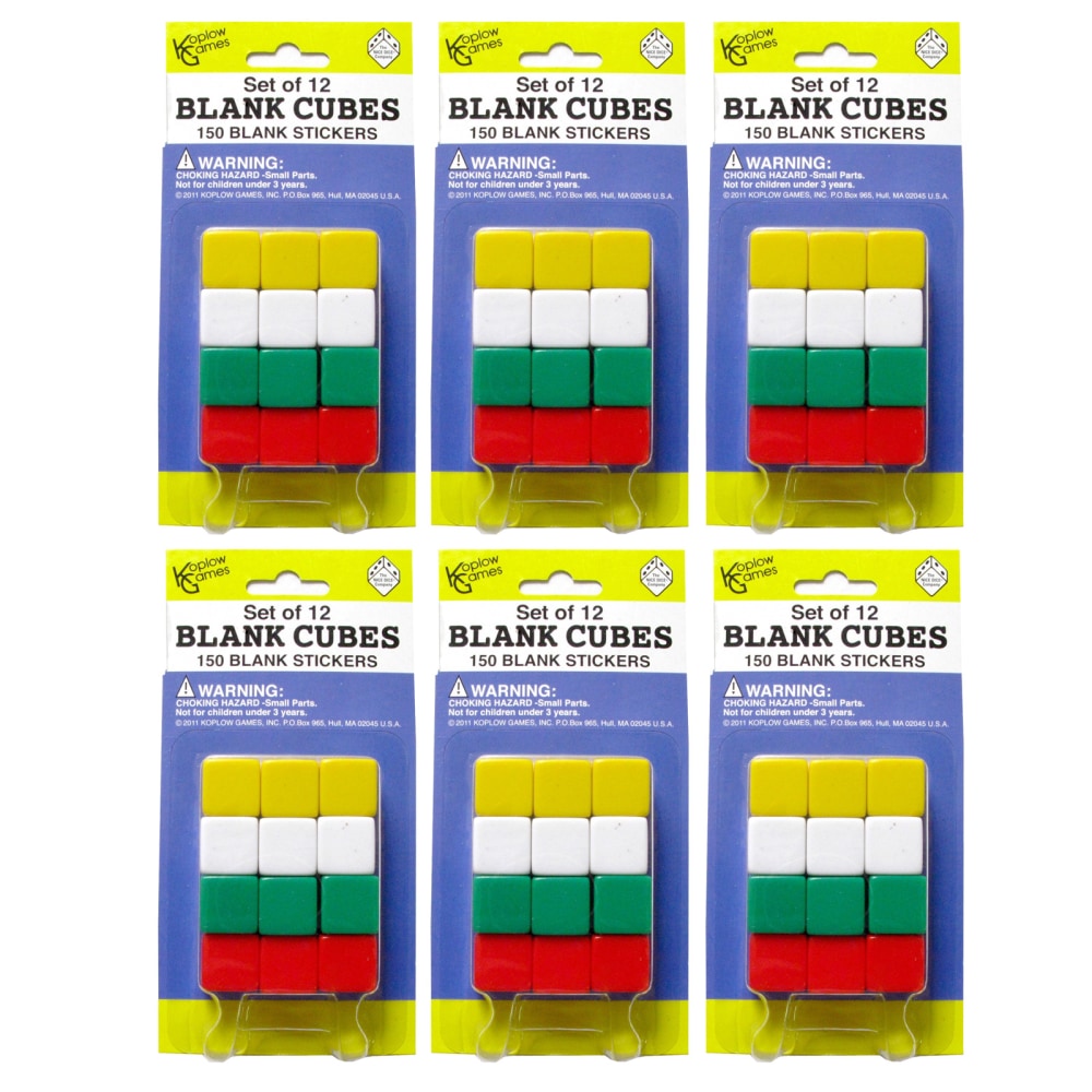 Koplow Games Blank Dice With Stickers, 12 Dice Per Pack, Set Of 6 Packs MPN:KOP17586-6