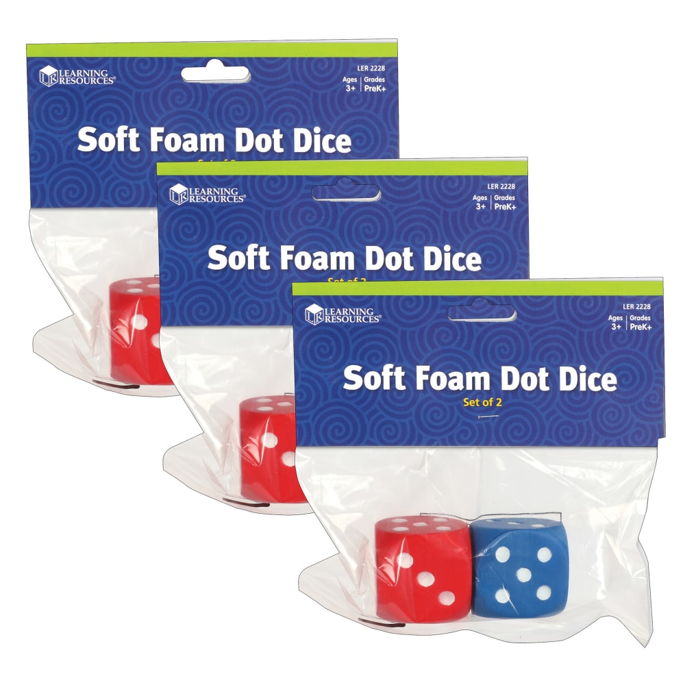 Learning Resources Foam Dot Dice, 2 Per Pack, Set Of 3 Packs MPN:LER2228-3