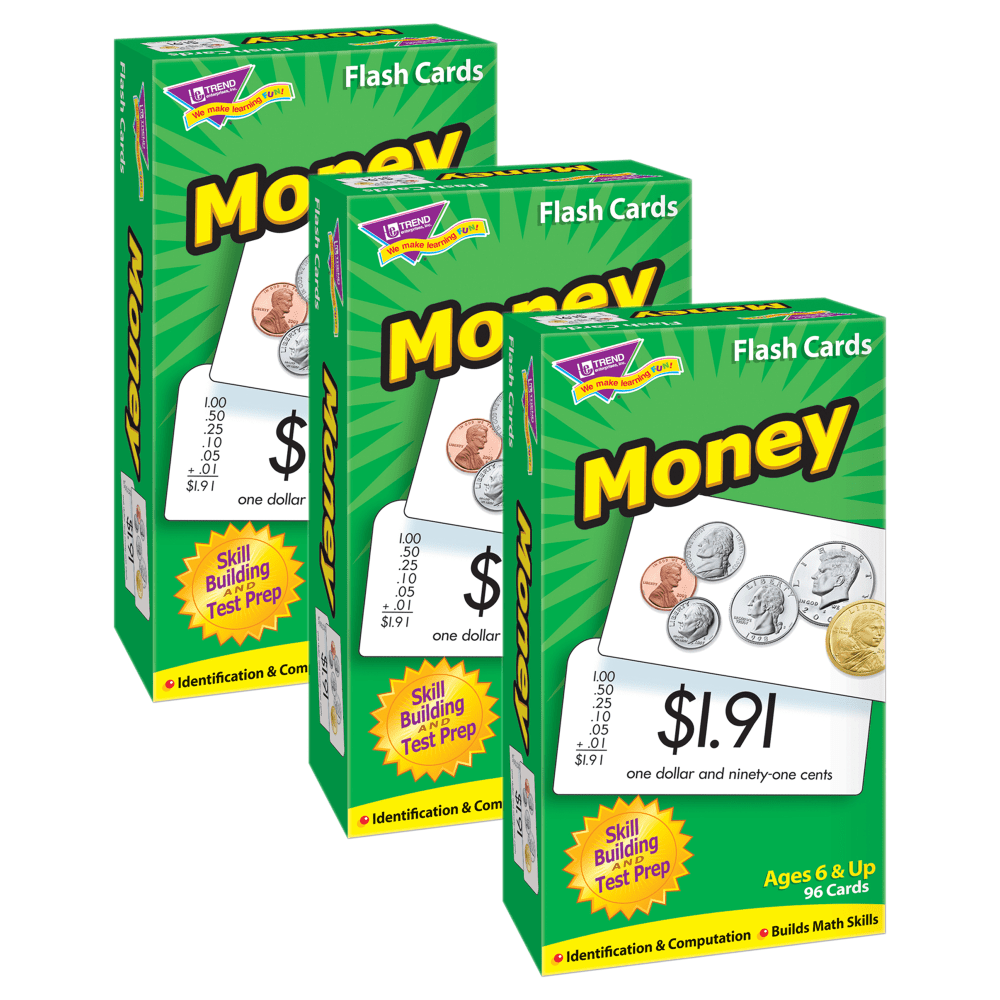 TREND Money Skill Drill Flash Cards, 3in x 6in, 1st To 6th Grade, Set Of 3 Flash Card Packs MPN:T-53016-3