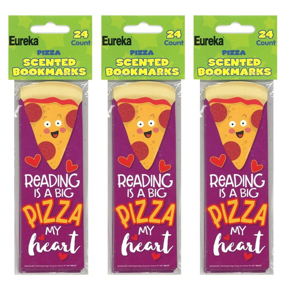 Eureka Bookmarks, 2in x 6in, Pizza Scented, 24 Per Pack, Set Of 3 Packs MPN:EU-834023-3