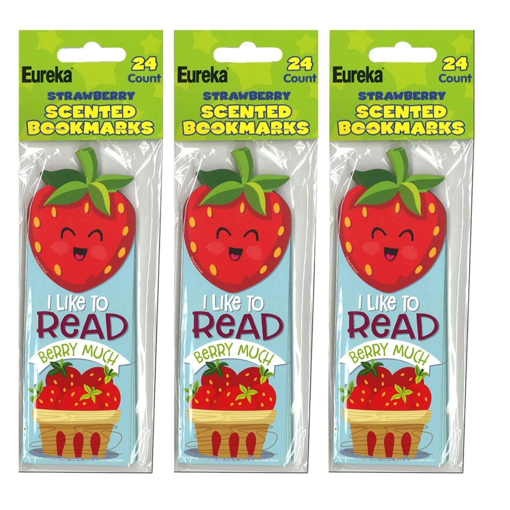 Eureka Bookmarks, 2in x 6in, Strawberry Scented, 24 Per Pack, Set Of 3 Packs MPN:EU-834030-3