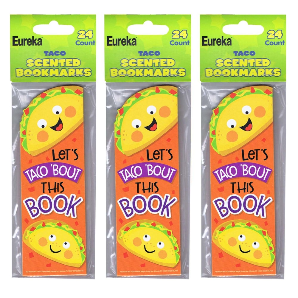 Eureka Bookmarks, 2in x 6in, Taco Scented, 24 Per Pack, Set Of 3 Packs MPN:EU-834035-3