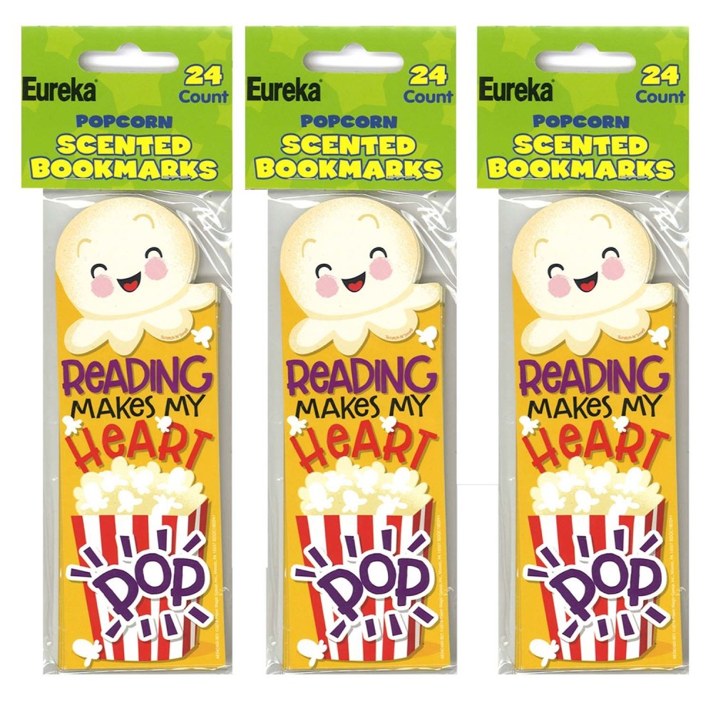 Eureka Bookmarks, 2in x 6in, Popcorn Scented, 24 Per Pack, Set Of 3 Packs MPN:EU-834040-3