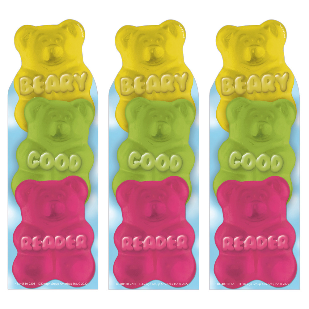 Eureka Bookmarks, 2in x 6in, Beary Good Reader Gummy Bear Scented, 24 Per Pack, Set Of 3 Packs MPN:EU-834051-3