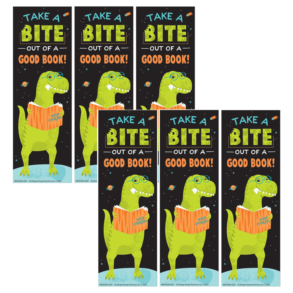 Eureka Bookmarks, 2in x 6in, Dinosaur Take A Bite Out Of A Good Book 36 Per Pack, Set Of 6 Packs MPN:EU-843232-6