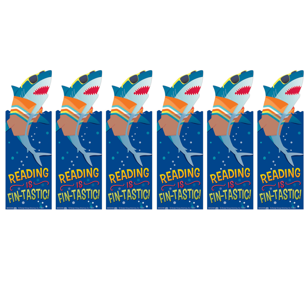 Eureka Bookmarks, 2in x 6in, Shark Reading is Fin-Tastic, 36 Per Pack, Set Of 6 Packs MPN:EU-843233-6