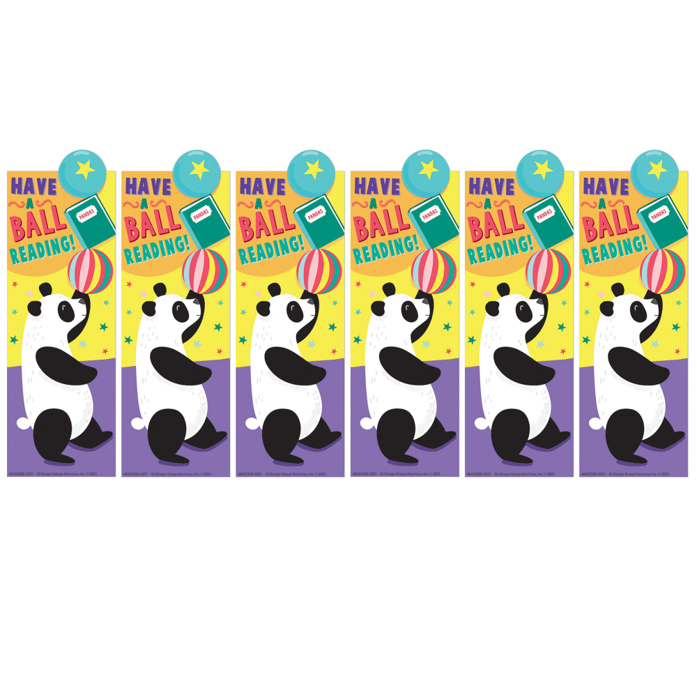 Eureka Bookmarks, 2in x 6in, Panda Have a Ball Reading, 36 Per Pack, Set Of 6 Packs MPN:EU-843238-6