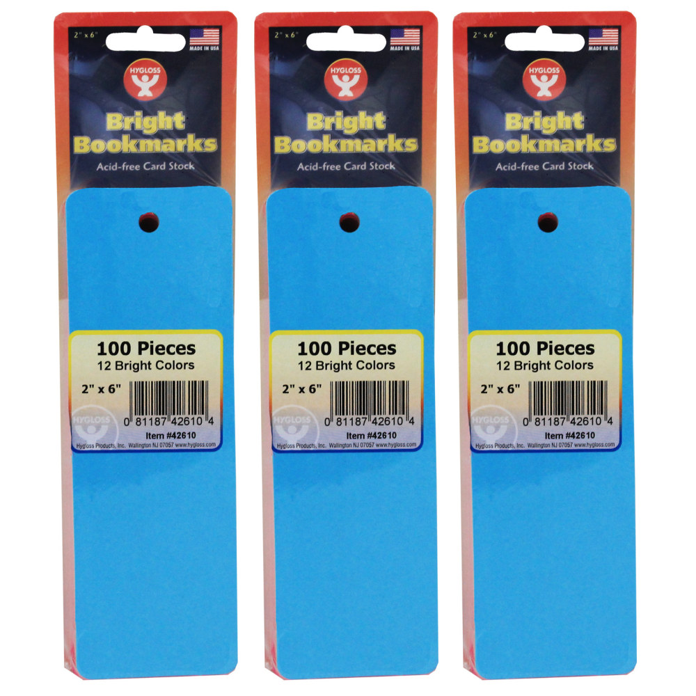 Hygloss Mighty Bright Bookmarks, 6in x 2in, Assorted Colors, 100 Bookmarks Per Pack, Set Of 3 Packs MPN:HYG42610-3