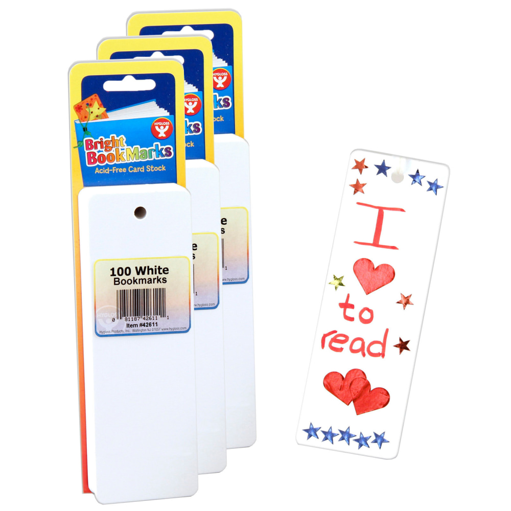 Hygloss Mighty Bright Blank Bookmarks, 2in x 6in, 100 Ultra White Per Pack, Set Of 3 Packs MPN:HYG42611-3