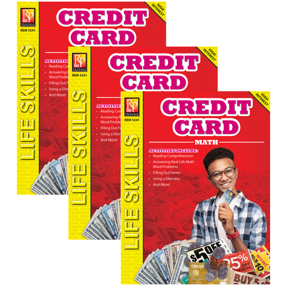 Remedia Publications Math Series Life Skills Workbooks, Credit Card Math, Grade 6 To 12, Pack Of 3 Workbooks MPN:REM5241-3