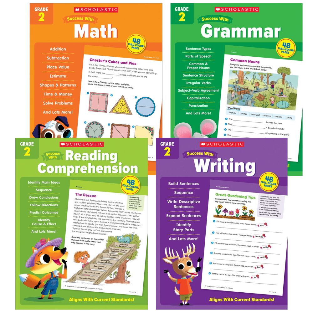 Scholastic Teacher Resources Grade Success Workbooks, 2nd Grade, Set Of 4 Books MPN:SC-SWGR2ST