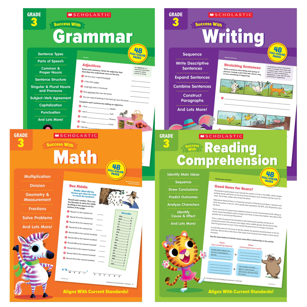 Scholastic Teacher Resources Grade Success Workbooks, 3rd Grade, Set Of 4 Books MPN:SC-SWGR3ST