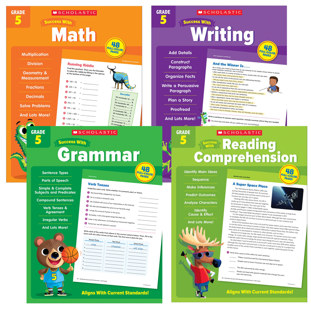 Scholastic Teacher Resources Grade Success Workbooks, 5th Grade, Set Of 4 Books MPN:SC-SWGR5ST