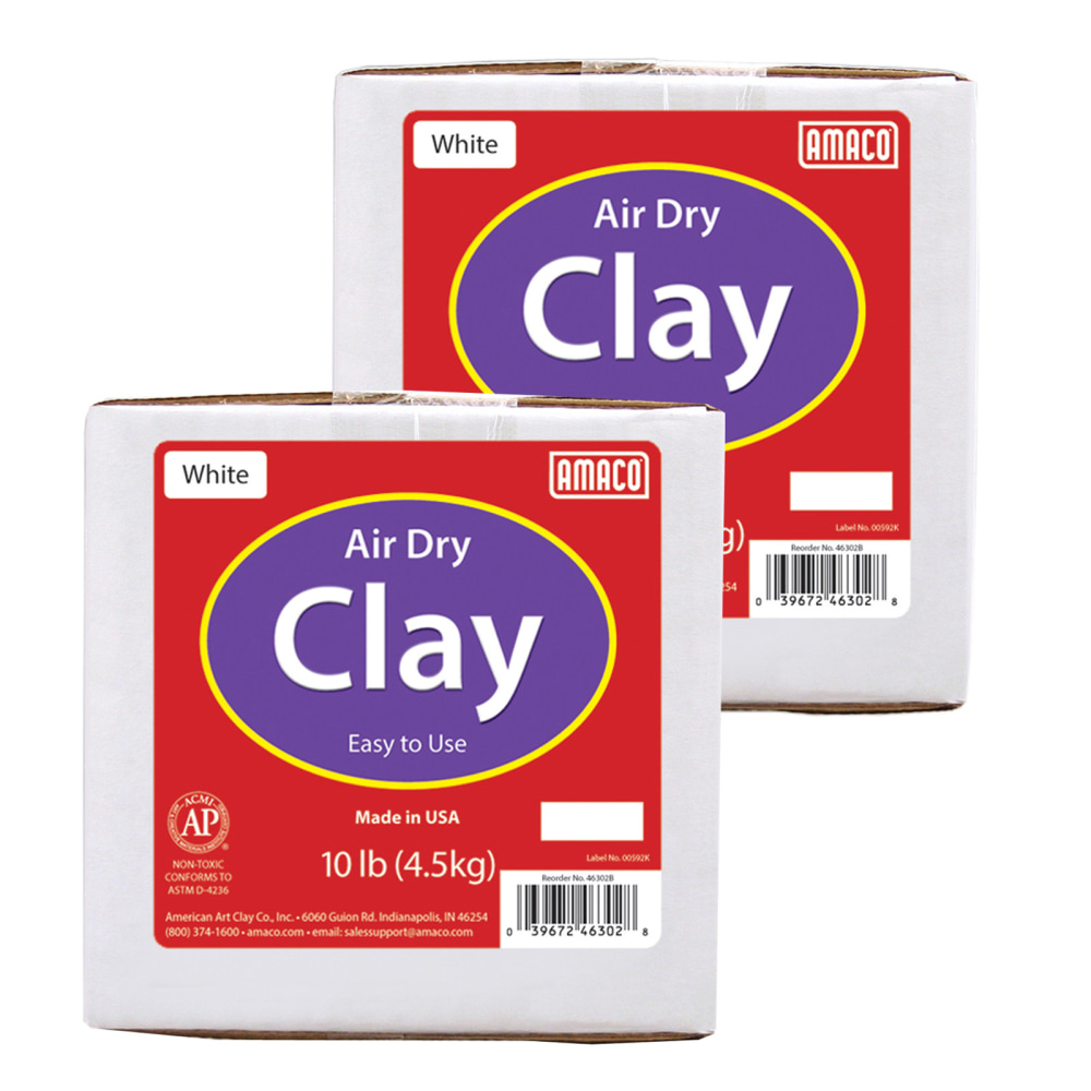 Amaco Air Dry Clay, 10 Lb Per Box, White, Set Of 2 Boxes MPN:AMA46302B-2