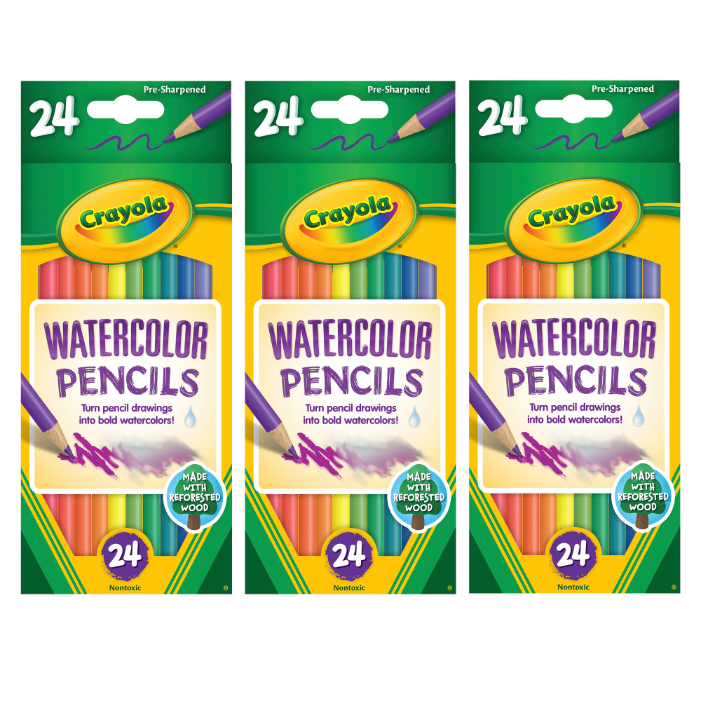 Crayola Watercolor Pencils, Assorted Colors, 24 Colored Pencils Per Box, Set Of 3 Boxes MPN:BIN4304-3