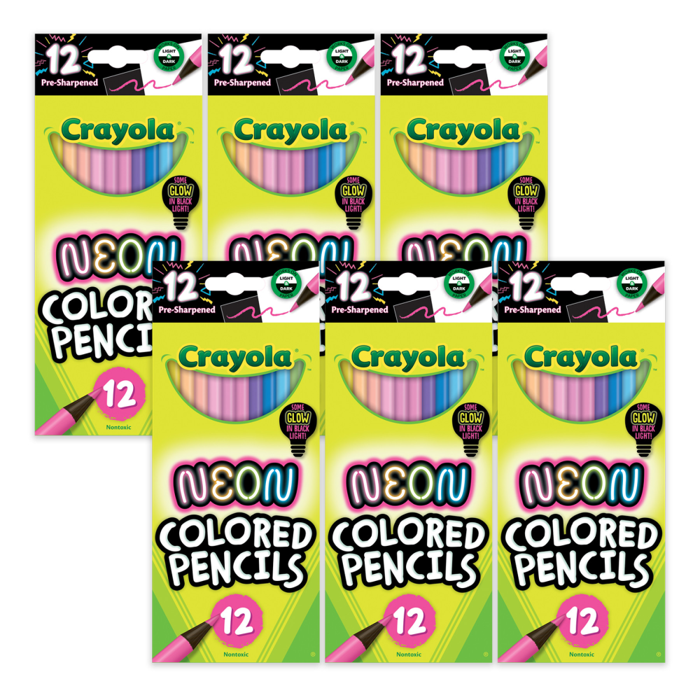 Crayola Colored Pencils, Neon, Assorted Colors, 12 Per Pack, Set Of 6 Packs MPN:BIN682119-6