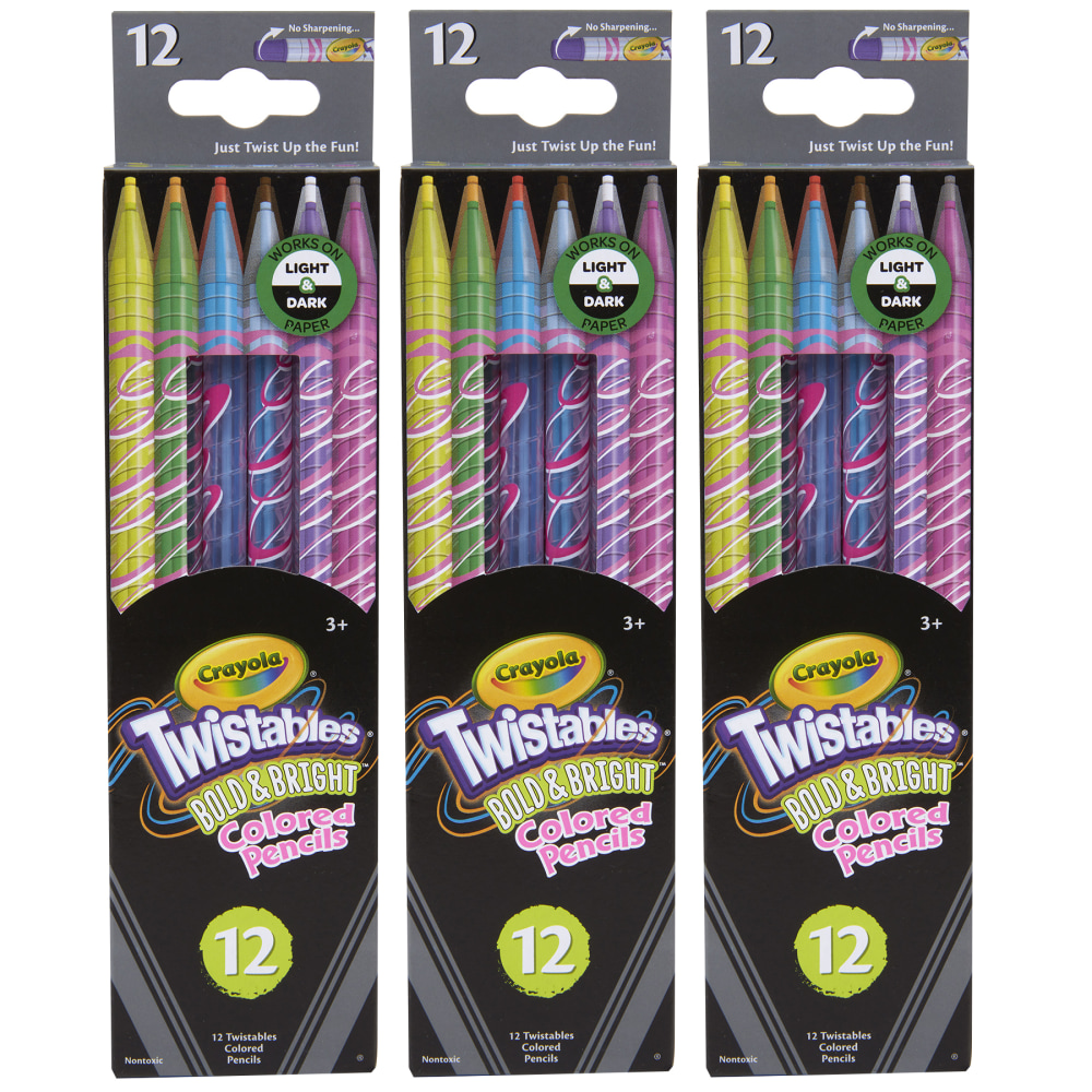 Crayola Twistables Colored Pencils, Bold & Bright, Assorted Colors, 12 Color Pencils Per Pack, Set Of 3 Packs MPN:BIN682451-3