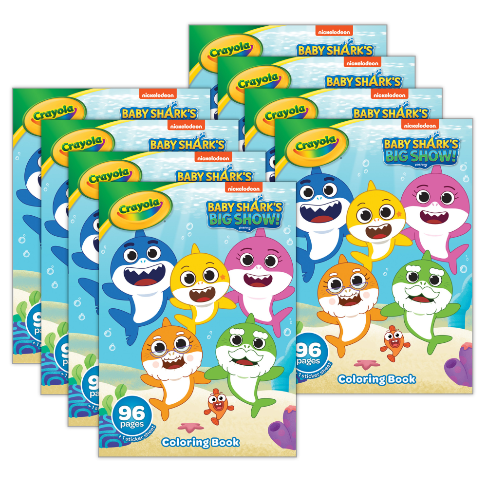 Crayola Coloring Books, Baby Shark, 96 Pages, Pack Of 8 Books MPN:BIN042642-8